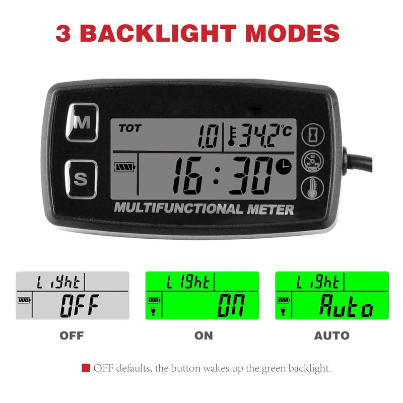 RileyFine Digital Tach Hour Meter, Engine Temperature Gauge,Alert RPM & Temp & SVC,Replaceable Battery,Used on Lawn Mower Tractor Mini Bike Motorcycle Compressor Generator Snowmobile Marine (TS003) - Image 5